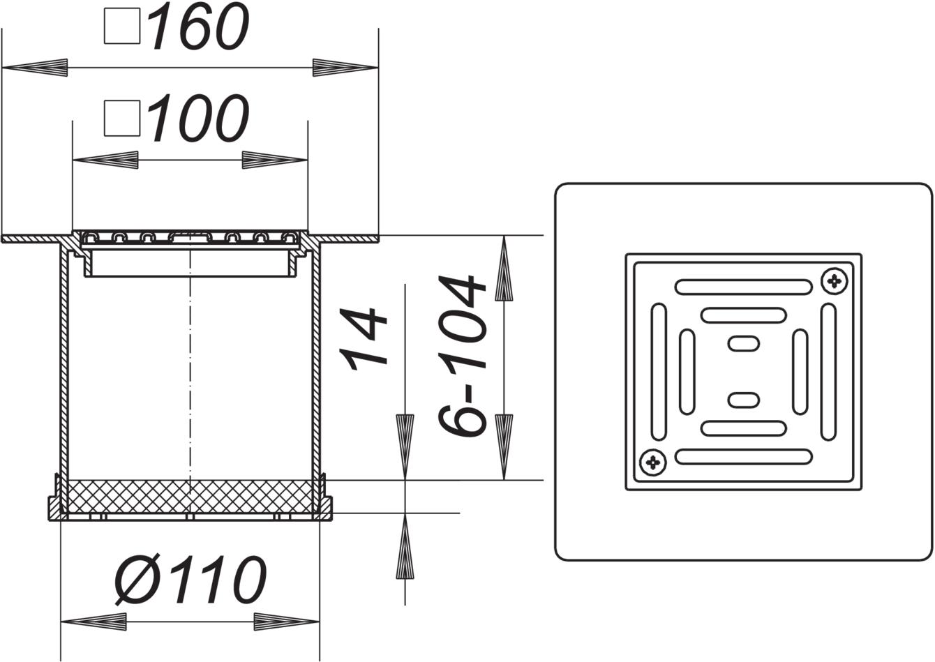 grating PVC-EN 10, secured grate, 100 x 100 mm